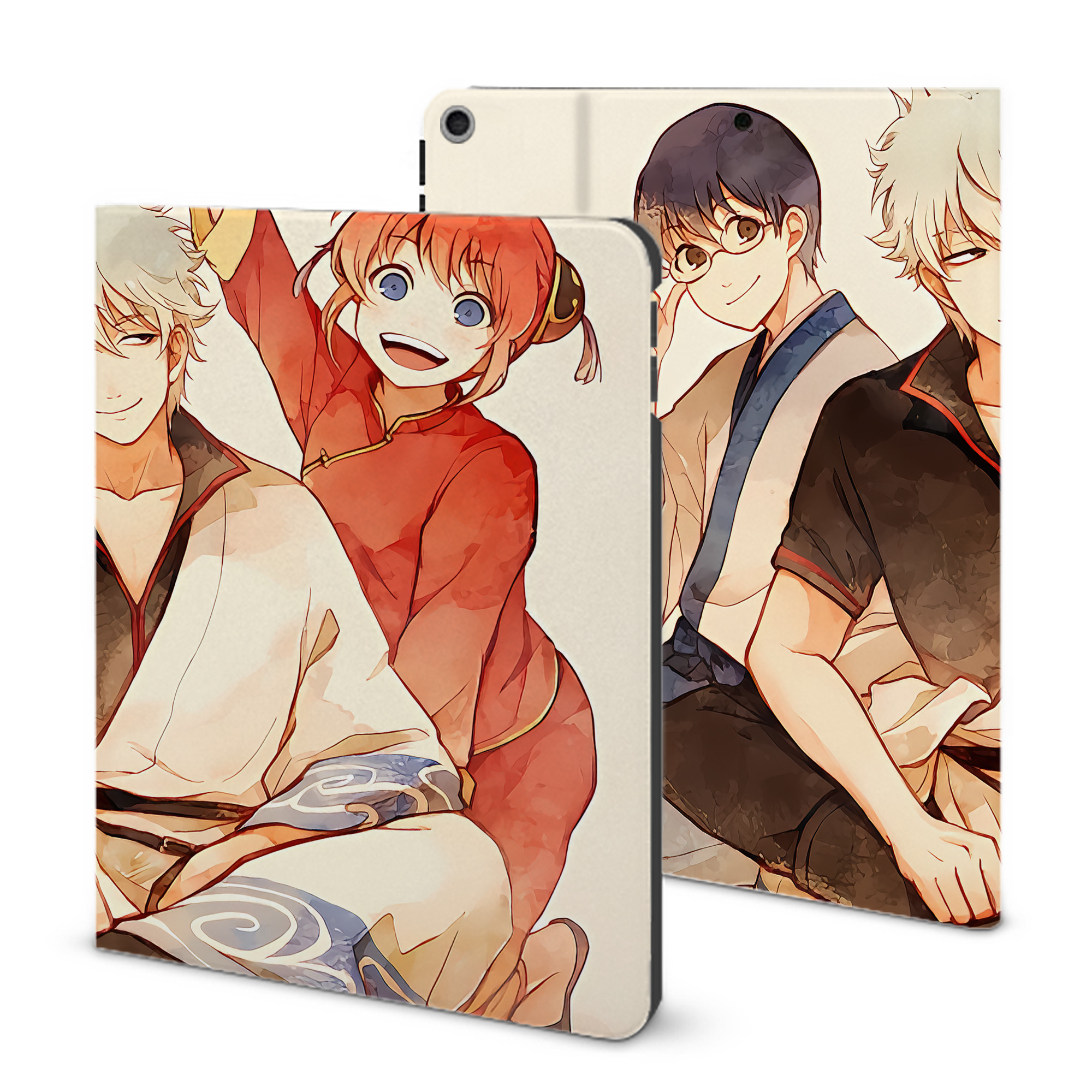 ぎんたま 坂田銀時（さかたぎんとき） 神楽 志村新八（しむら しんぱち） GINTAMA Sakata Gintoki Kagura Shimura Shinpachi IPad ケース ブック型 PUレザー TPU 耐衝撃 軽量 薄型 ペン収納なし 全面保護 IPad 各モデル対応